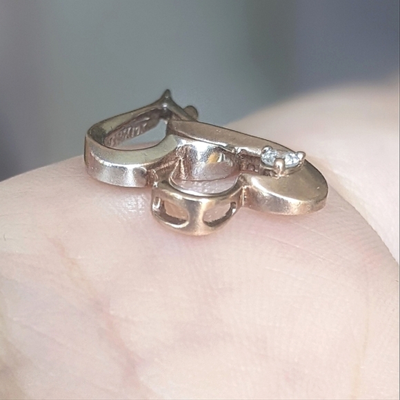 10K solid rose and white gold diamond double heart pendant - Picture 5 of 10